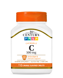 Vitamin C 500 mg Orange by 21st Century HealthCare, Inc., view from the front.