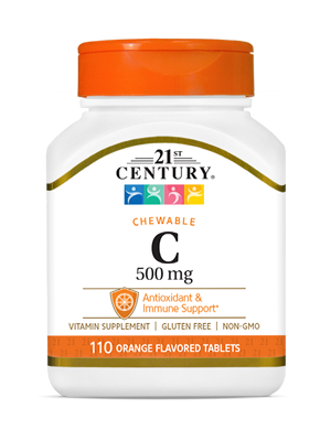 Vitamin C 500 mg Orange by 21st Century HealthCare, Inc., view from the front.