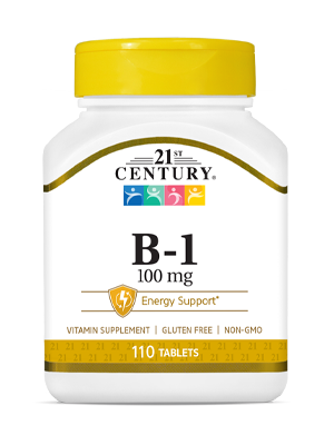 Vitamin B-1 100 mg by 21st Century HealthCare, Inc., view from the front.