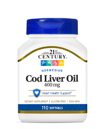 Norwegian Cod Liver Oil  by 21st Century HealthCare, Inc., view from the front.