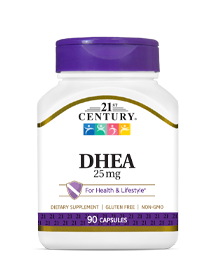 DHEA 25 mg by 21st Century HealthCare, Inc., view from the front.