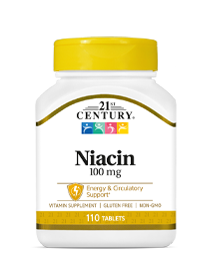 Niacin 100 mg by 21st Century HealthCare, Inc., view from the front.