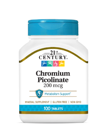 Chromium Picolinate 200 mcg by 21st Century HealthCare, Inc., view from the front.