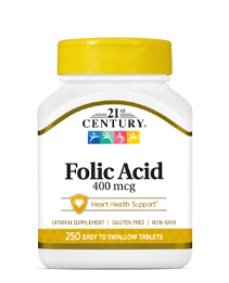 Folic Acid 400 mcg by 21st Century HealthCare, Inc., view from the front.