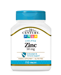Zinc 50 mg by 21st Century HealthCare, Inc., view from the front.
