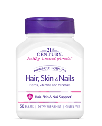 Hair, Skin & Nails Advanced Formula by 21st Century HealthCare, Inc., view from the front.