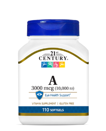 Vitamin A 3000 mcg by 21st Century HealthCare, Inc., view from the front.