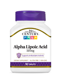 Alpha Lipoic Acid 50 mg by 21st Century HealthCare, Inc., view from the front.