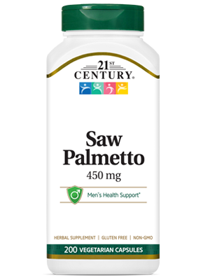 Saw Palmetto 450 mg by 21st Century HealthCare, Inc., view from the front.