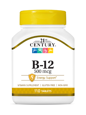 Vitamin B-12 500 mcg by 21st Century HealthCare, Inc., view from the front.