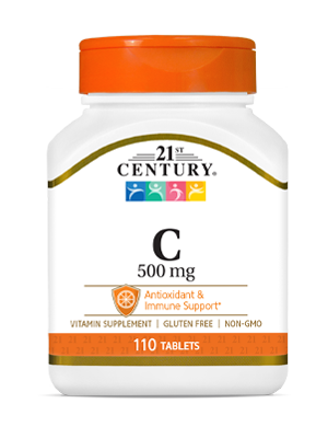 Vitamin C 500 mg by 21st Century HealthCare, Inc., view from the front.
