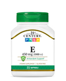 Vitamin E 450 mg by 21st Century HealthCare, Inc., view from the front.