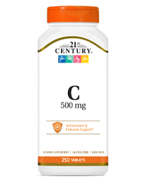 Vitamin C 500 mg by 21st Century HealthCare, Inc., view from the front.