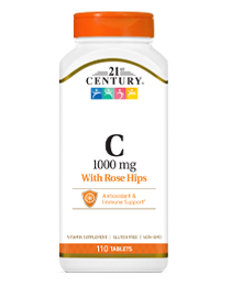 Vitamin C with Rose Hips 1000 mg by 21st Century HealthCare, Inc., view from the front.