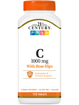 Vitamin C with Rose Hips 1000 mg by 21st Century HealthCare, Inc., view from the front.