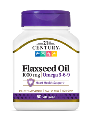 Flaxseed Oil 1000 mg by 21st Century HealthCare, Inc., view from the front.