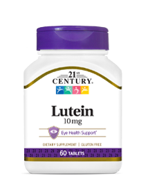 Lutein 10 mg by 21st Century HealthCare, Inc., view from the front.