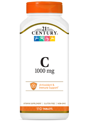 Vitamin C 1000 mg by 21st Century HealthCare, Inc., view from the front.