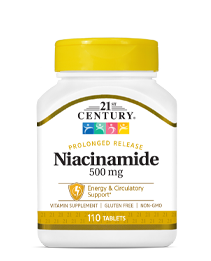 Niacinamide 500 mg by 21st Century HealthCare, Inc., view from the front.