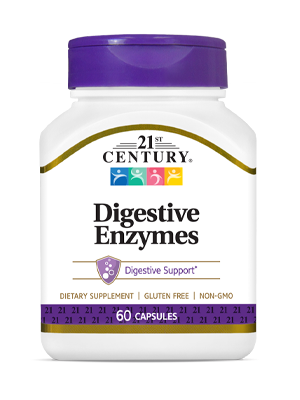 Digestive Enzymes by 21st Century HealthCare, Inc., view from the front.