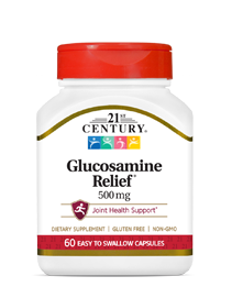 Glucosamine Relief® 500 mg by 21st Century HealthCare, Inc., view from the front.
