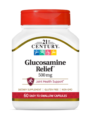 Glucosamine Relief® 500 mg by 21st Century HealthCare, Inc., view from the front.