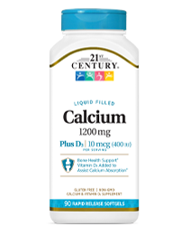 Calcium 1200 mg +D3 by 21st Century HealthCare, Inc., view from the front.