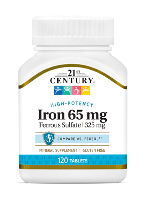 Iron 65 mg by 21st Century HealthCare, Inc., view from the front.