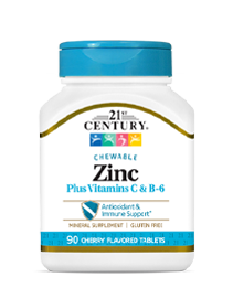 Zinc Chewable Plus Vitamins C & B-6 Cherry by 21st Century HealthCare, Inc., view from the front.