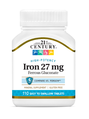 Iron 27 mg by 21st Century HealthCare, Inc., view from the front.