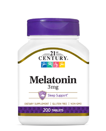 Melatonin 3 mg by 21st Century HealthCare, Inc., view from the front.