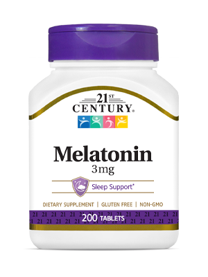 Melatonin 3 mg by 21st Century HealthCare, Inc., view from the front.