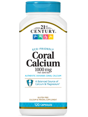 Coral Calcium 1000 mg by 21st Century HealthCare, Inc., view from the front.