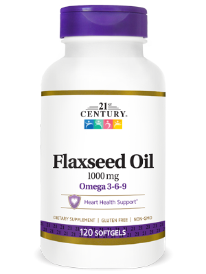 Flaxseed Oil 1000 mg by 21st Century HealthCare, Inc., view from the front.