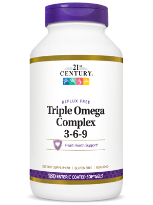 Triple Omega Complex 3-6-9 by 21st Century HealthCare, Inc., view from the front.