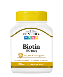 Biotin 800 mcg by 21st Century HealthCare, Inc., view from the front.