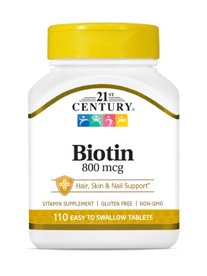 Biotin 800 mcg by 21st Century HealthCare, Inc., view from the front.