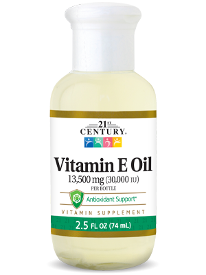 Vitamin E Oil 13,500 mg by 21st Century HealthCare, Inc., view from the front.