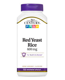 Red Yeast Rice 600 mg by 21st Century HealthCare, Inc., view from the front.