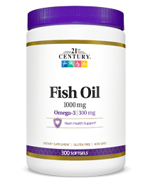 Fish Oil 1000 mg by 21st Century HealthCare, Inc., view from the front.