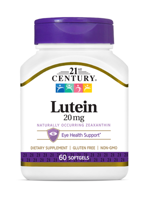 Lutein 20 mg by 21st Century HealthCare, Inc., view from the front.