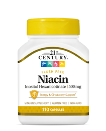 Niacin  Inositol Hexanicotinate 500 mg by 21st Century HealthCare, Inc., view from the front.