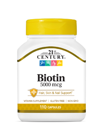 Biotin 5000 mcg by 21st Century HealthCare, Inc., view from the front.