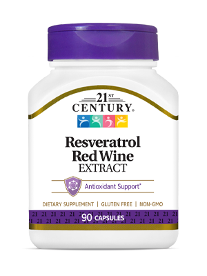 Resveratrol Red Wine Extract by 21st Century HealthCare, Inc., view from the front.