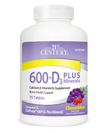 Calcium 600+D3 Plus Minerals Fruit Punch by 21st Century HealthCare, Inc., view from the front.