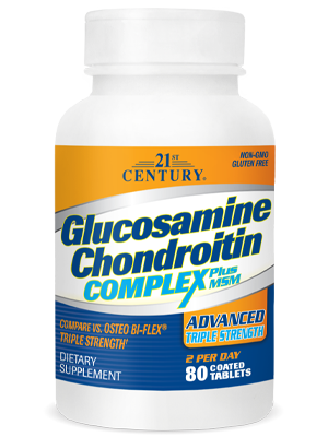 Glucosamine Chondroitin Complex Plus MSM - Advanced Triple Strength by 21st Century HealthCare, Inc., view from the front.