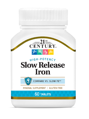 Slow Release Iron by 21st Century HealthCare, Inc., view from the front.