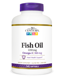 Fish Oil 1200 mg by 21st Century HealthCare, Inc., view from the front.