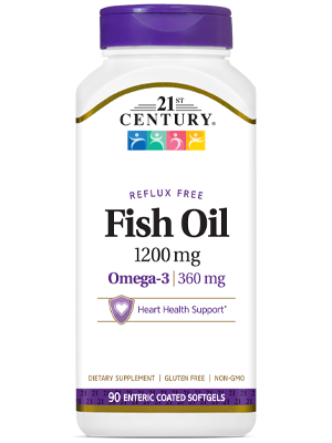 Fish Oil 1200 mg by 21st Century HealthCare, Inc., view from the front.