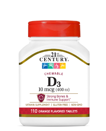 Vitamin D3 10 mcg Orange by 21st Century HealthCare, Inc., view from the front.